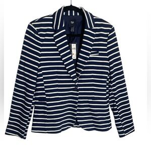 NWT GAP blazer size 10 navy blue & white‎ striped casual cotton jacket blazer 💙